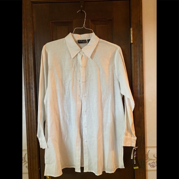 Style & Co. Long Sleeve White Linen Button Down - Picture 2 of 2